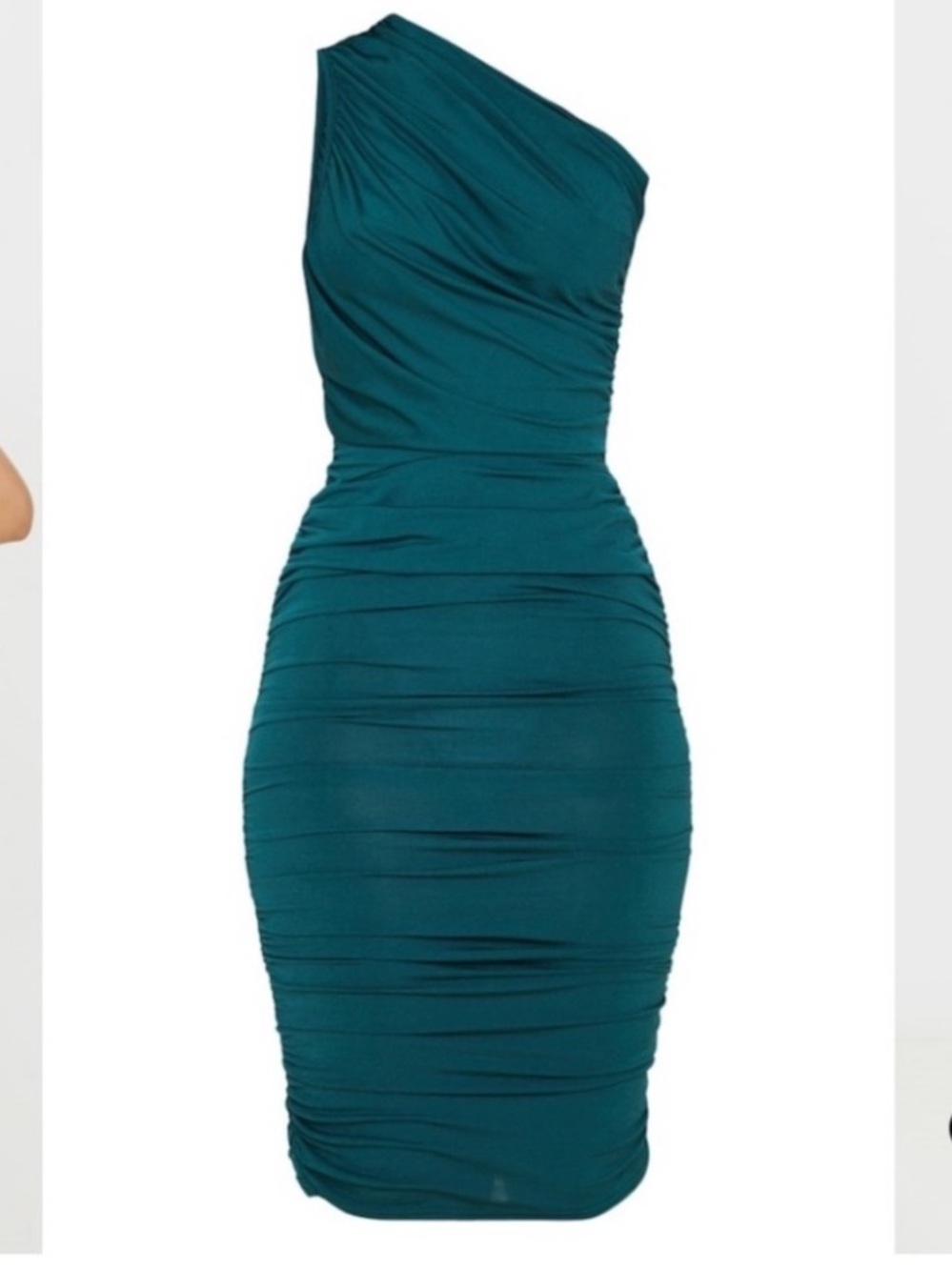 PrettyLittleThing Teal One-Shoulder Ruched Bodycon Dress